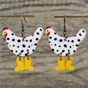 Chicken Hen Cow Print Dangle Earrings